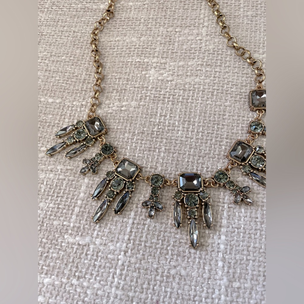 Goldtone & Crystal Art Deco Statement Bib Necklace - Picture 7 of 15